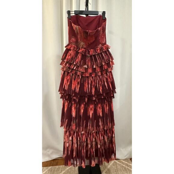 Hutch Nalina Strapless Floral Tiered Tulle Maxi Dress Wine Floral Sz XS/S NWOT - Picture 11 of 16